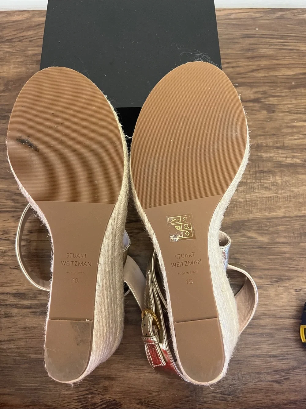Stuart Weitzman Metallic Gold Espadrille Wedge Sandals - Picture 5 of 6